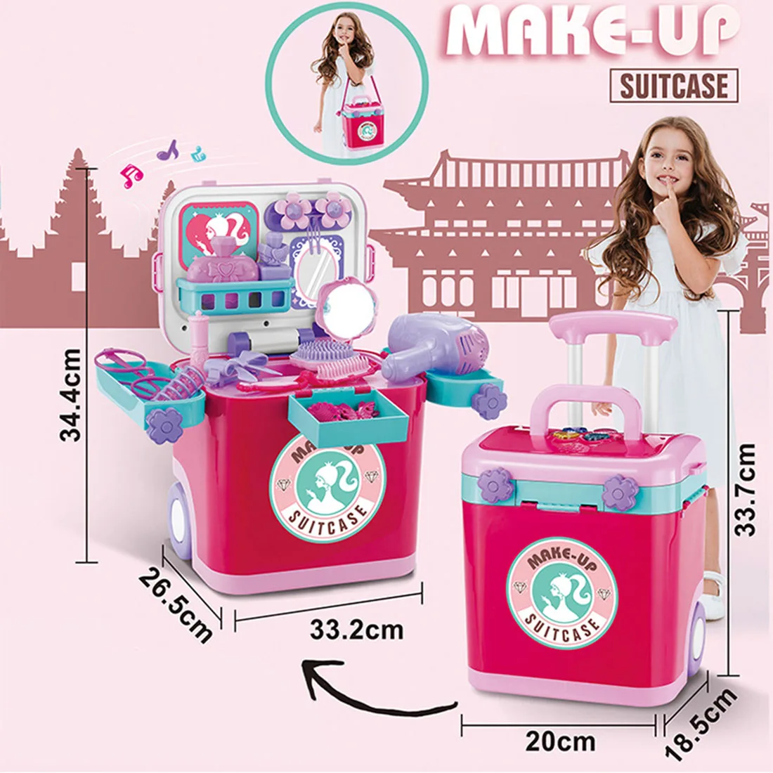 15 шт. детей Make Up чемодан на колёсиках игрушка парикмахерские игровой набор Дом