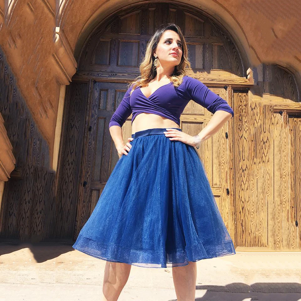 

Women Tulle Skirt Blue Ball Gown High waist Jupe Femme Faldas Rokken knee length Plus Size Tutu skirts Custon
