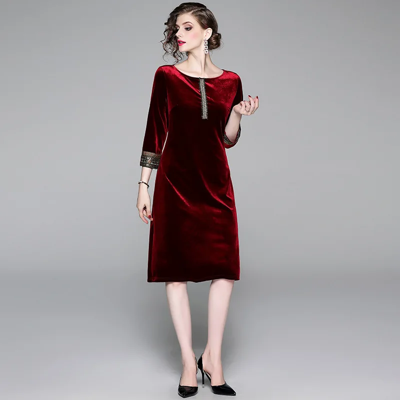 Autumn осенне зимнее женское платье Золотое винтажное с манжетами и воротником