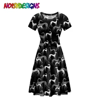 noisydesigns short sleeves black women dress high waist knee length dress greyhound dog printing summer elegant lady dresses