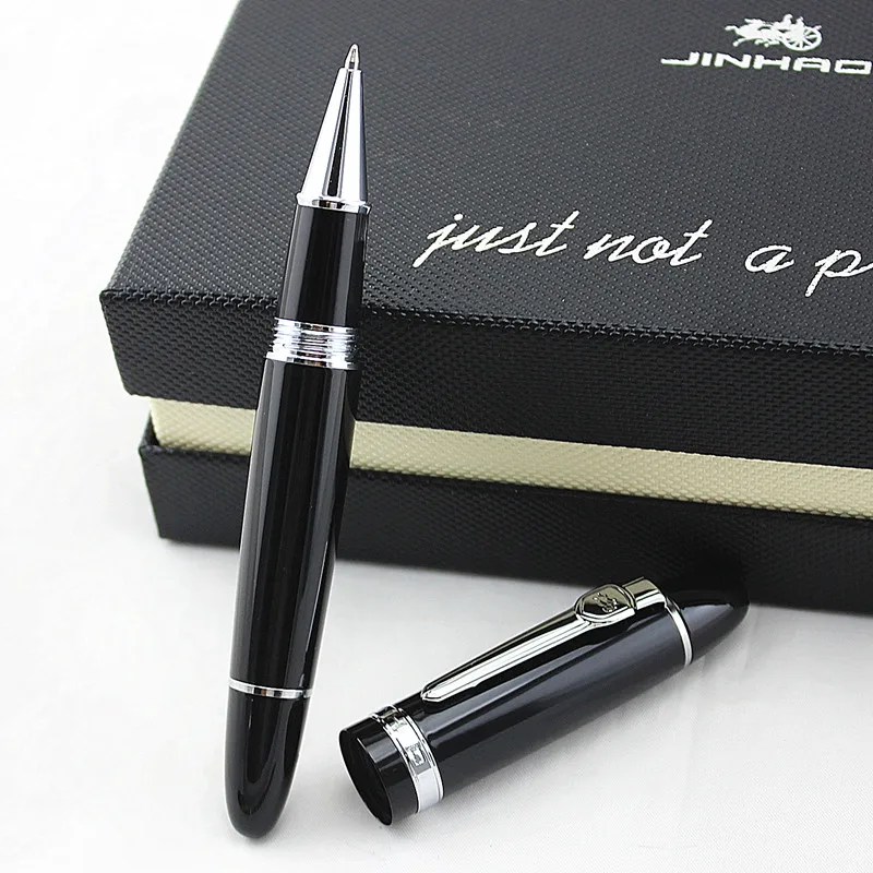 Шариковая ручка Jinhao 159 черная яркая с серебристой широкой ручкой роскошные