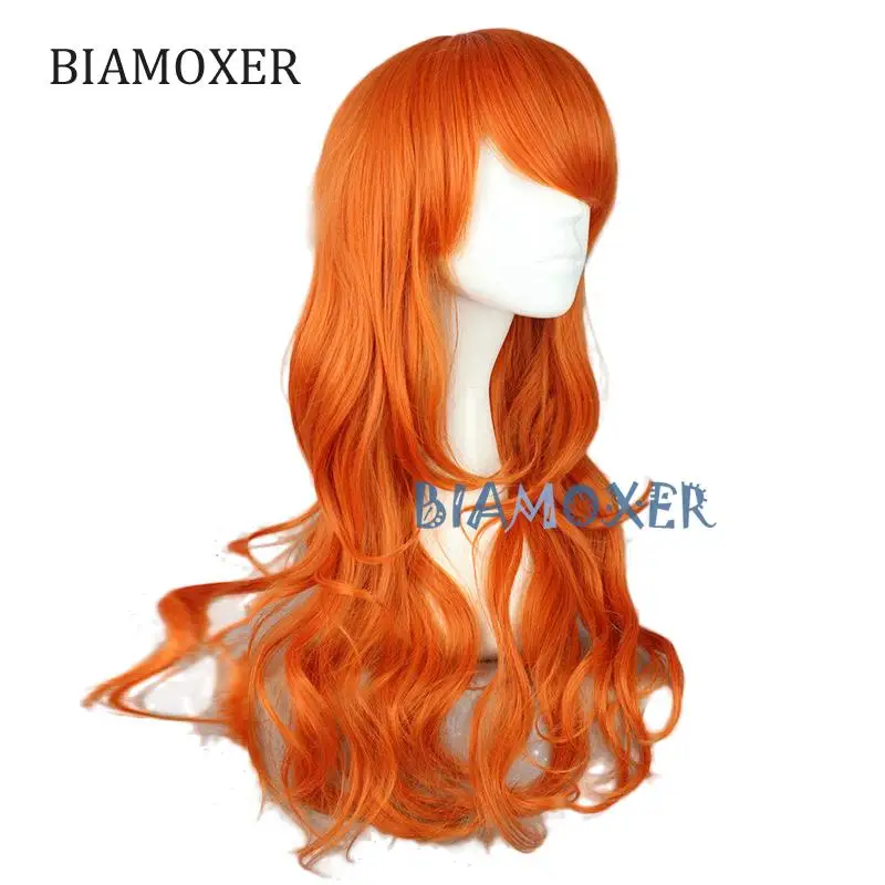 Один кусок Nami 2 года спустя оранжевый длинный кудрявый парик косплей костюм для