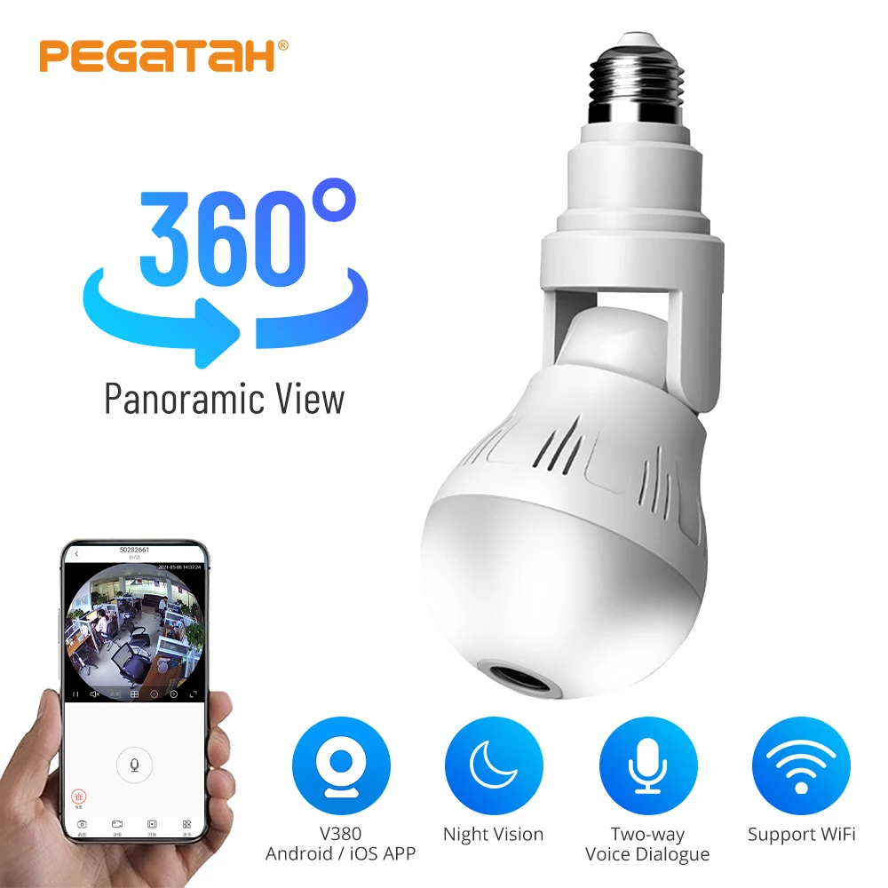 2/5MP 360 Wifi Panorama IP lamp camera Night Vision Two way audio Home security Video Surveillance Fisheye Bulb Cameras | Безопасность и