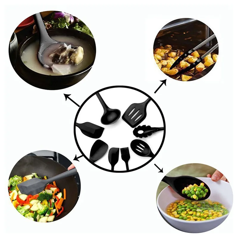

10Pcs/set Silicone Kitchenware Non-stick Cookware Cooking Tool Spatula Ladle Egg Beaters Shovel Spoon Soup Kitchen Tool Utensils