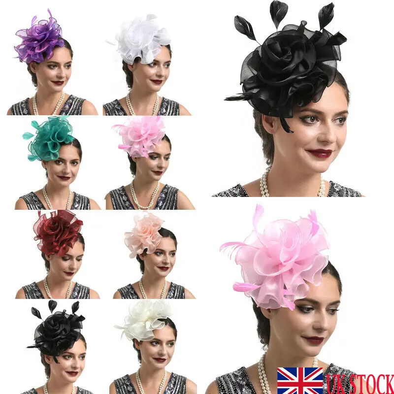

Brand New Fashion Ladies Fascinator Feather Flower Hair Clip Hairpin Wedding Church Cocktail Party Headwear Accessories