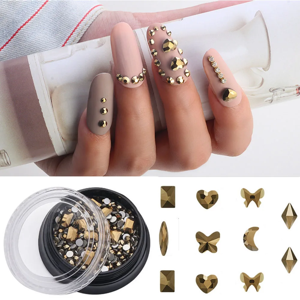 

Hot sale Mine gold Art Rhinestones 31 styles Fancy Crystal stones 30/100Pcs For 3D Nail art decoration