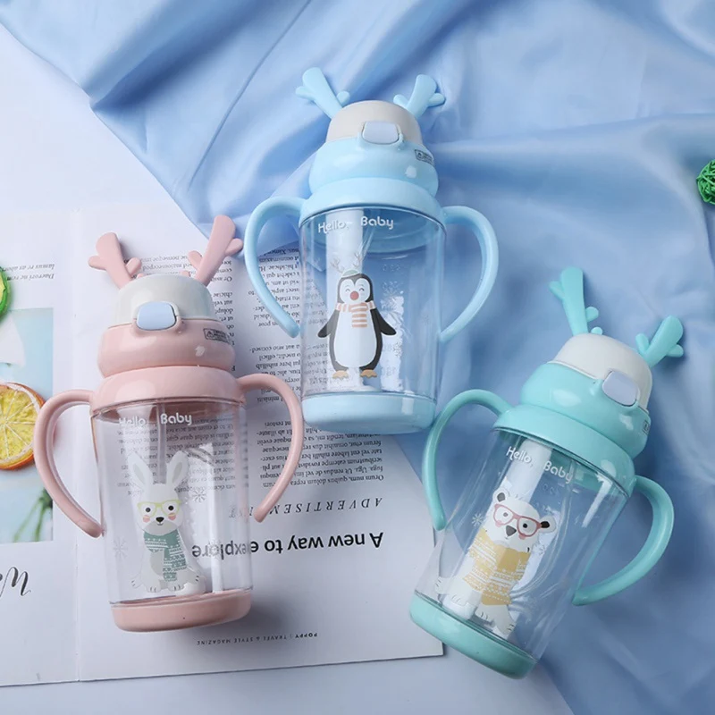 Baby Children Cartoon Animal School Drinking Water Straw Bottle Sippy Cup With Handles Shoulder Strap | Мать и ребенок