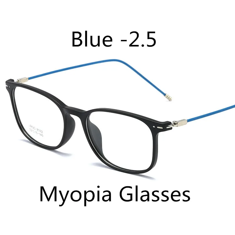 Blue -2.5 Elbru ультралегкие TR90 очки для близорукости женские и мужские Модные прозрачные квадратные оправы близорукие очки With-0.5-1.0-1.5to-6.0 - Цвет оправы: Blue -2.5