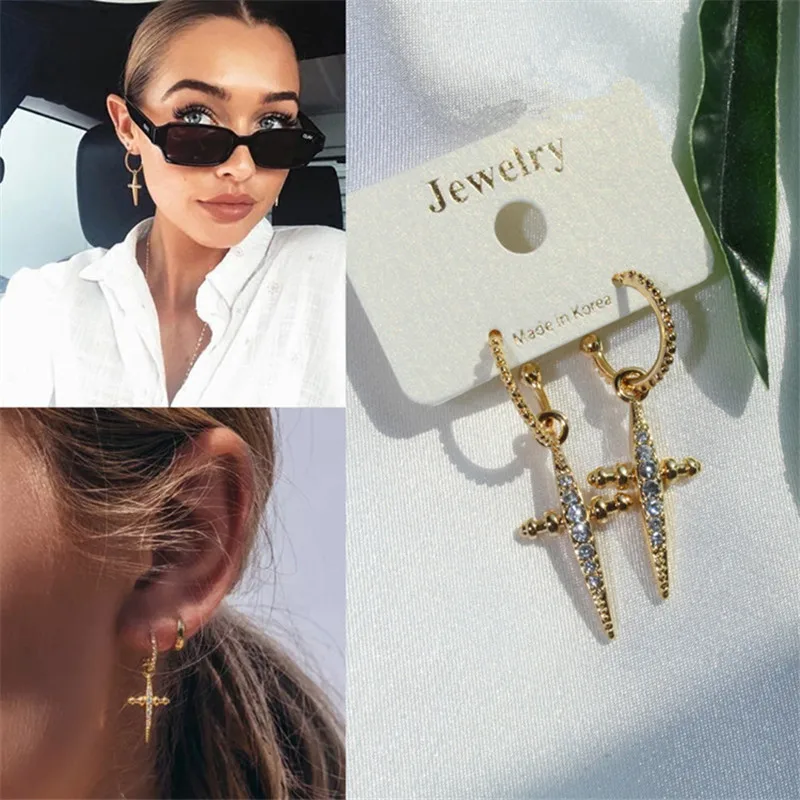 

MWSONYA New Korean Version Retro Cross Rhinestone Pendant Earrings Fashion Elegant for Women Jewelry earrings 2021 trend Gifts