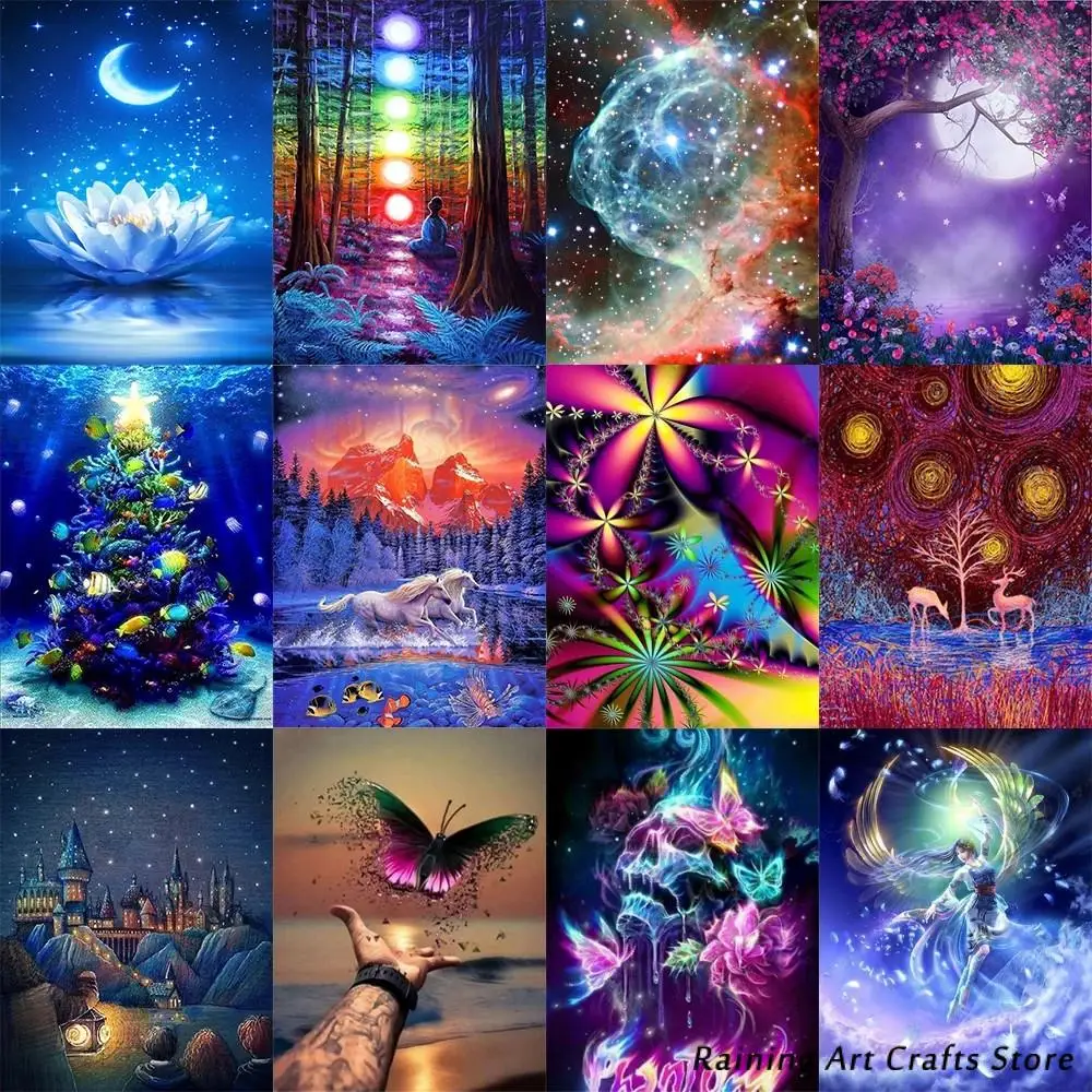 

5D Diy Diamond Painting Night Landscape Embroidery Full Round Square Drill Cross Stitch Kits Animal Mosaic Pictures Home Decor