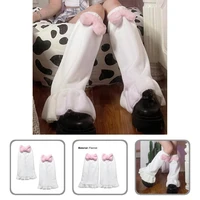 cute 1 pair casual pink bow plush leg warmers soft plush leg warmers thick for outdoor