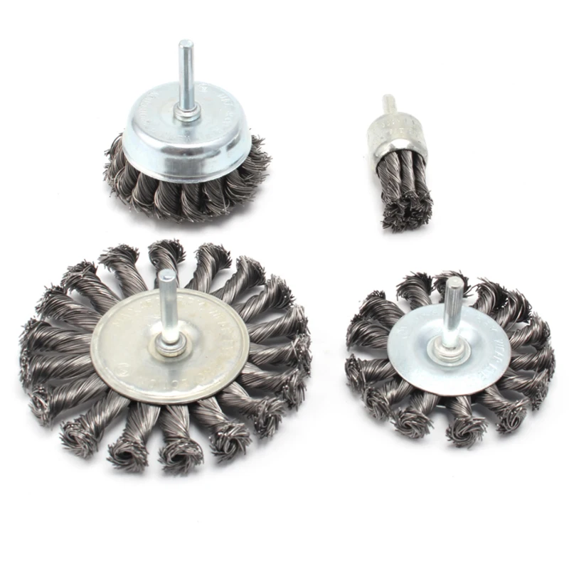 

4Pcs/Set Rust Removal Wire Wheel Cup Brush Twist Knot Wire Wheel Brush for Drill Rotary Tool Polishing 6Mm Shank
