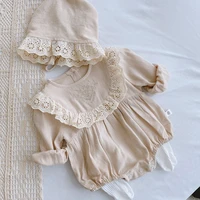 lace princess toddler romper 2021 autumn retro spring pure outfits 2pcs with hats pajama romper baby girls baby clothes