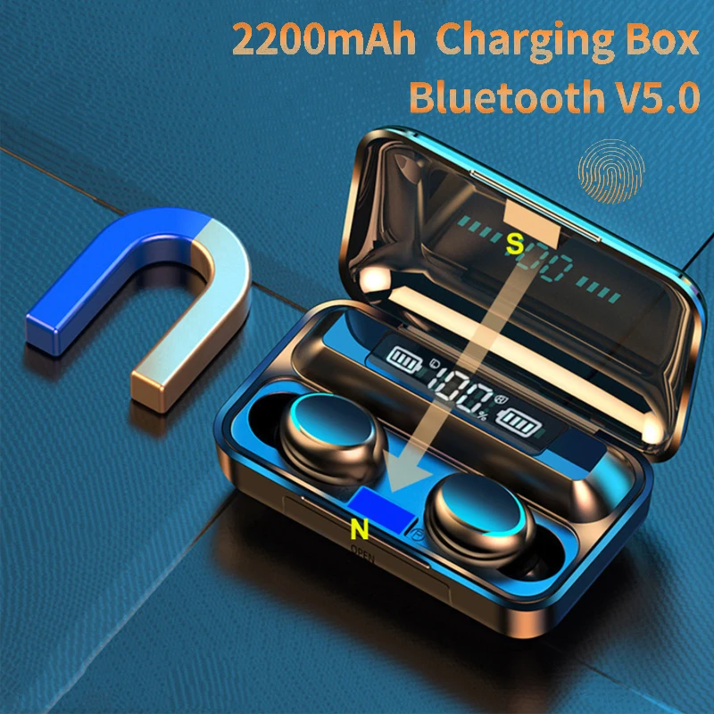 

TWS Bluetooth Earphones 2200mAh Charging Box Headphones Sports Waterproof Wireless Earbuds 9D Stereo Headsets with Mic