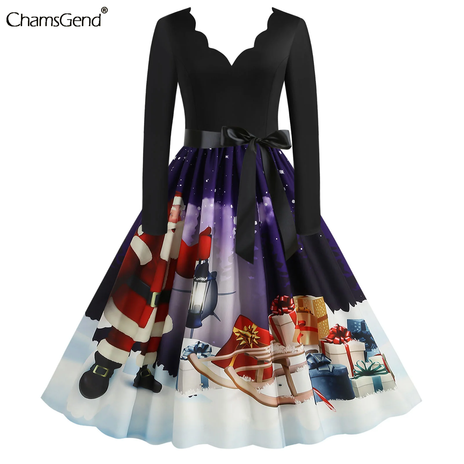 Платье-сарафан женское зимнее с длинным рукавом в стиле 50-60-х пышной юбкой |