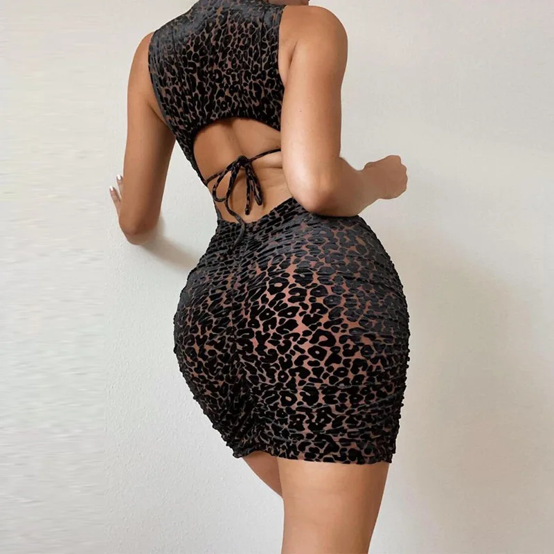 

Женское платье с круглым вырезом, без рукавов, с леопардовым принтом, осень 2021