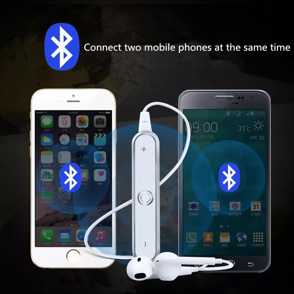 S6 Спортивные Беспроводные наушники с шейным ремешком Bluetooth для xiaomi huawei