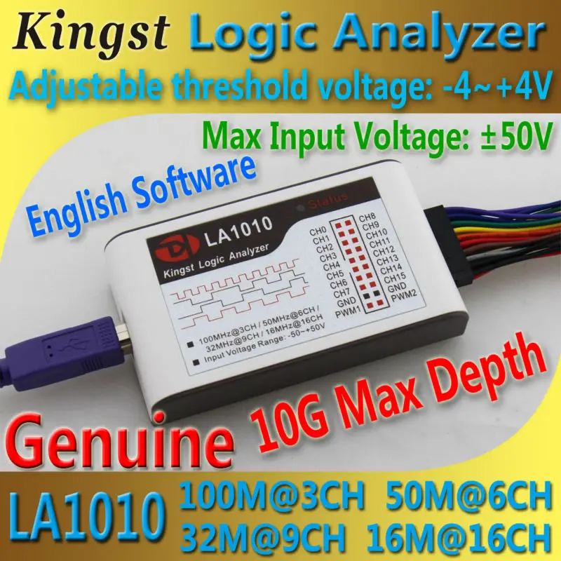 Kingst LA1010 USB логический анализатор 100M Максимальная скорость выборки 16 каналов 10B