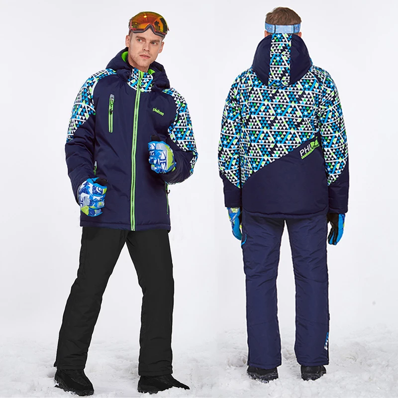 Мужской зимний лыжный костюм куртка с капюшоном теплый спортивная одежда для