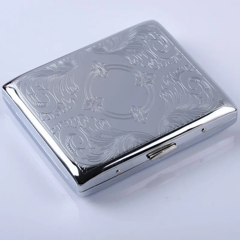 

Silver Portable Metal Cigarette Case for 20 Cigarettes Flip Open Cigarette Storage Box Holder Travel Outdoor Smoking Tools Gifts