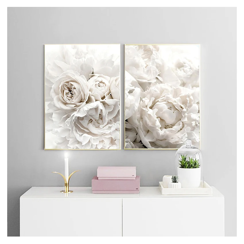 Peony Rose White Flowers Garden Nordic Posters And Prints Wall Pictures For Living Room Decor Art Canvas Painting Bloom |