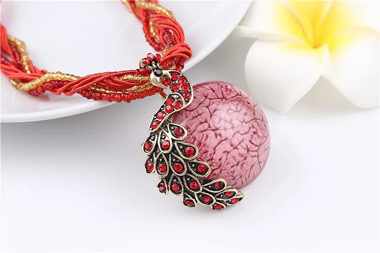 Богемное ожерелье с подвеской в виде трещин и павлина многослойная цепочка