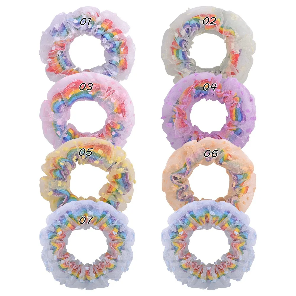 30 шт./лот сетчатые резинки с резиной Радужное кольцо для волос в горошек веревка