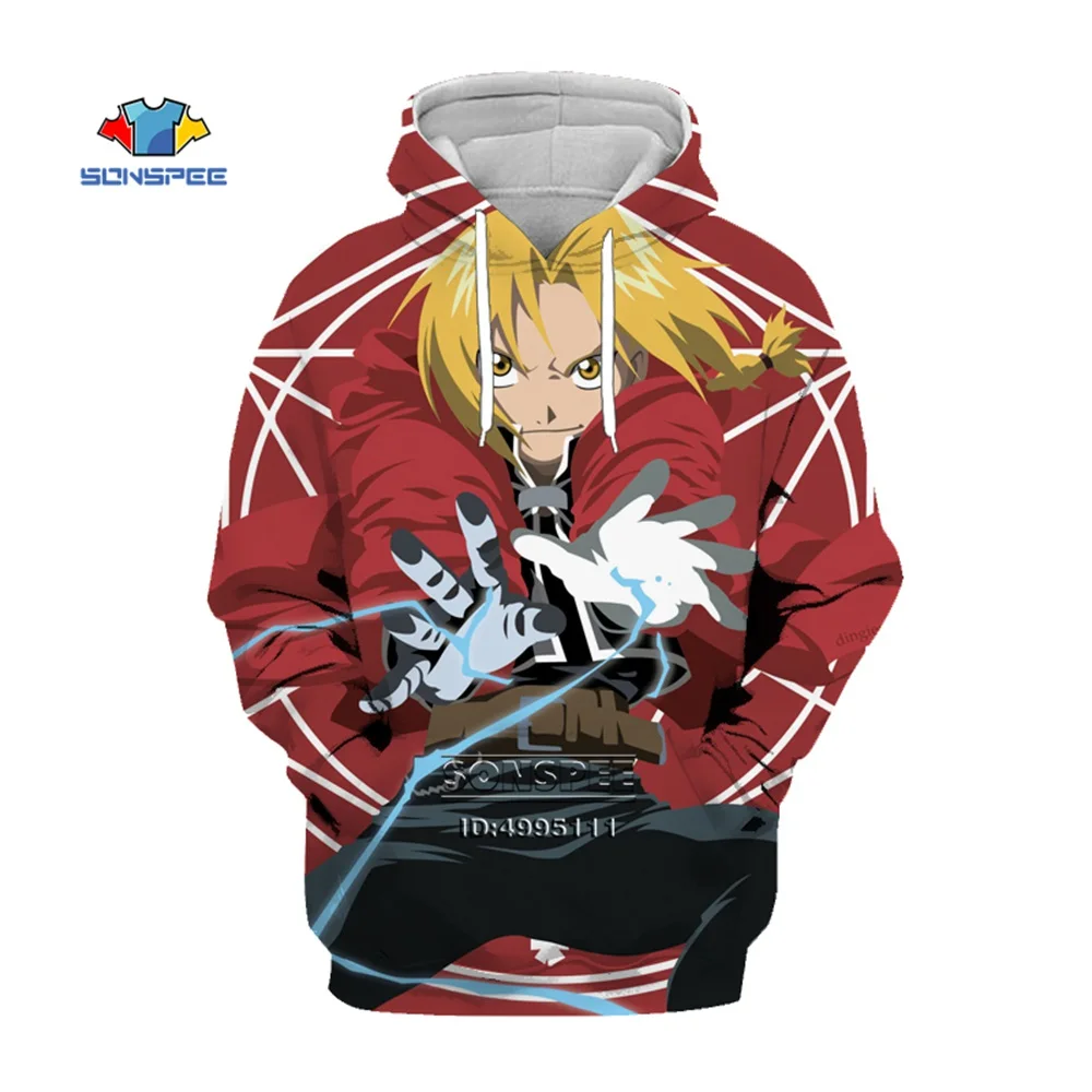 

SONSPEE 3D Fullmetal Alchemist Brotherhood Hoodie Casual Harajuku Retro Anime Edward Eric Edward Eric Men's and Women's Pullover