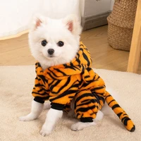 coral fleece tiger hoodies dog pajamas warm puppy jumpsuit autumn winter clothes for french bulldog corgi york cosplay costumes