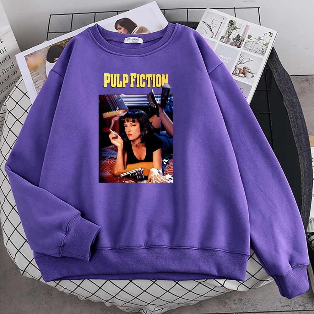 

American Film Pulp Fiction Printing Women Hoodies Street Crewneck Hoodie Autumn Oversize Hoody Hip Hop Comfortable Clothes Woman
