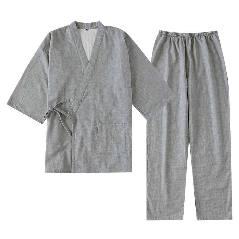 Однотонный японский домашний комплект кимоно из 100% хлопка для пар пижама с