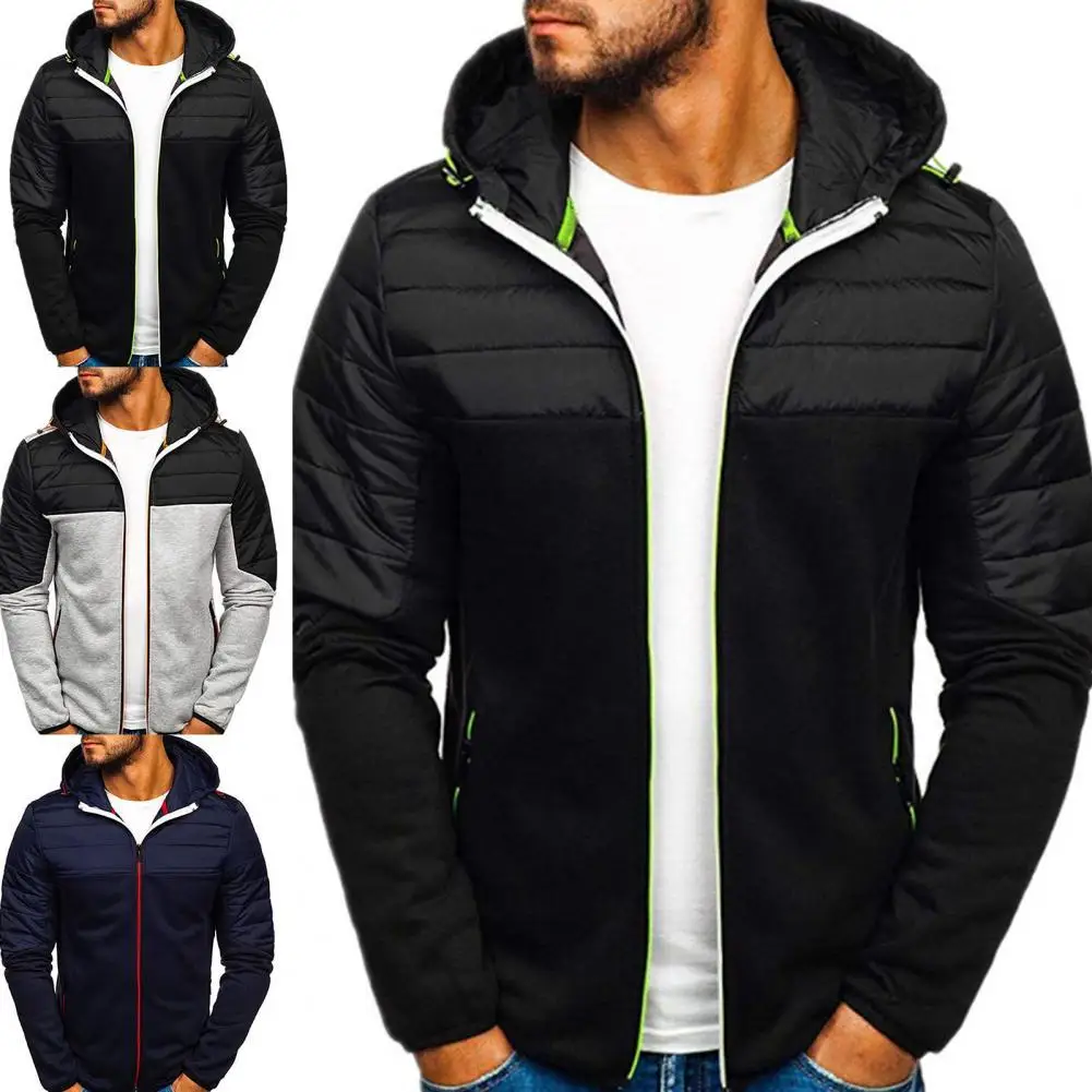

50% HOT SALES!!! Hooded Long Sleeve Men Jacket Autumn Winter Zipper Patchwork Pockets Jacket Windbreaker Male Clothing