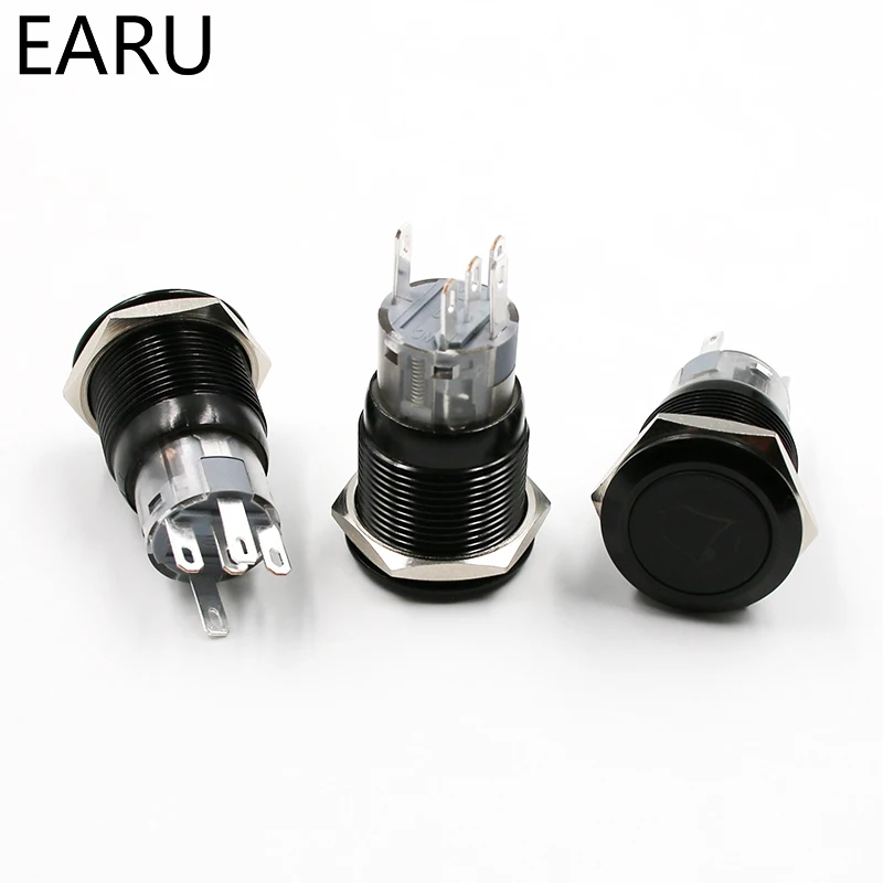 1pc Black 16mm Momentary Doorbell Bell Horn Speaker Push Button Switch Stainless Steel Metal Waterproof with Logo LED Light - купить по