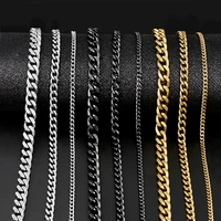 cuban link chain necklace for men woman basic punk stainless steel necklace black gold color male choker colar jewelry gifts