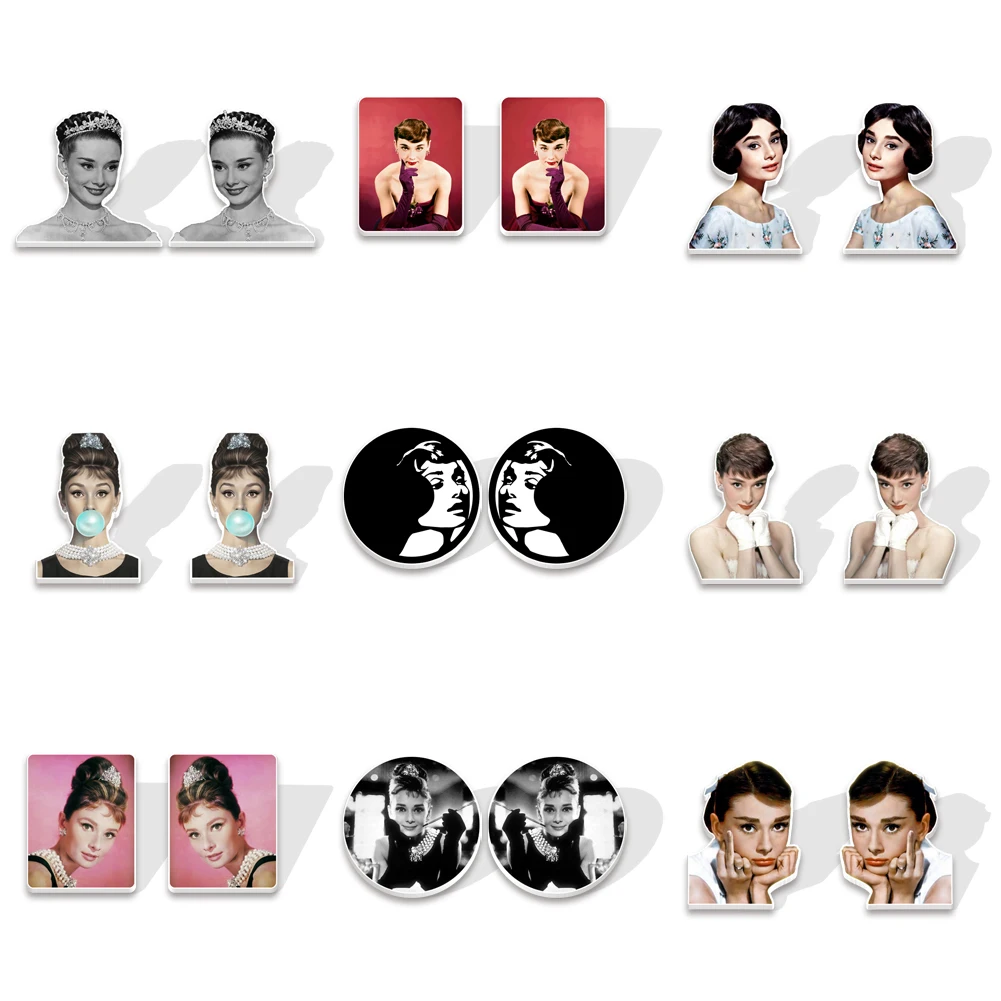 

Retro Acrylic Resin Print Earring Audrey Hepburn Stud Earrings Epoxy Earring For Girls Cute Party Gift