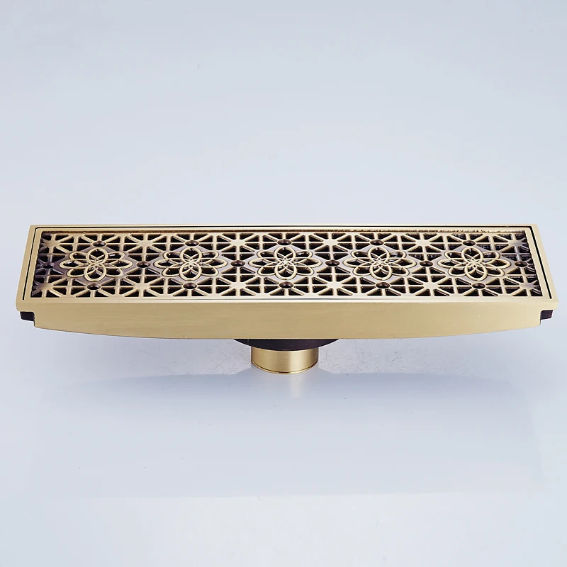30cmx8cm Rectangle Brass Antique Brushed Carvd Drain Bathroom Kitchen Shower Room Porch Waste Strainer Floor | Обустройство дома