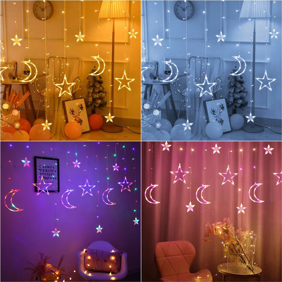 

3.5M LED Moon Star Lamp 220V EU Plug String Lights Fairy Curtain Light For Holiday Wedding Party Decoration