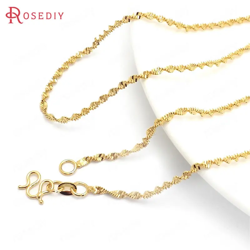 

(37906)2PCS 45CM 24K Gold Color Copper with M Shape Clasps Finished Necklace Chains Jewelry Making Supplies Findings Accessories