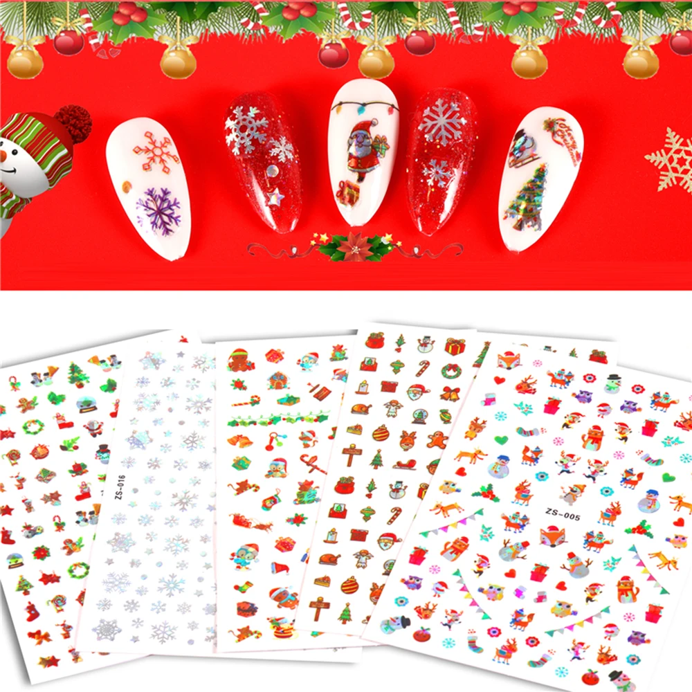 1Pcs Nail Stickers for Christmas Self-Adhesive Decals Water Transfer DIY Tools Art Manicure Decorations Women Kids | Красота и