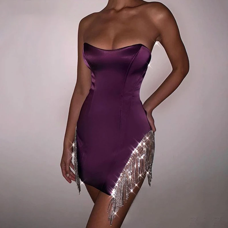 EvaQueen тассель цепь облегающее платье вечерние платья для женщин без рукавов