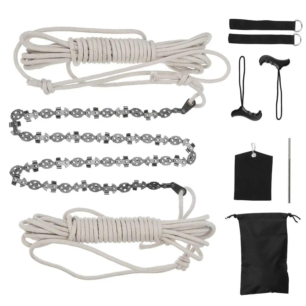 

36 Inch High Reach Rope Chain Saw Tool Kit 49 Sections 46 Blades Cutter on Both Sides Outdoor Wood Cutting Camping Tool
