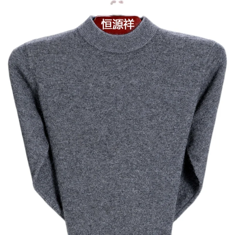 Woolen Sweater Men's 100% Pure Wool Thickened Sweater Winter Half Turtleneck Middle-Aged Father Knitted Cashmere Sweater