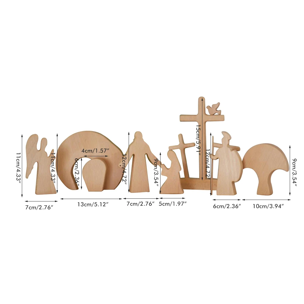 

Wooden Easter Scene Decoration Simple Statue Easter Landscape Decoration Wooden Cross Resurrection Scene Decorations 1Set