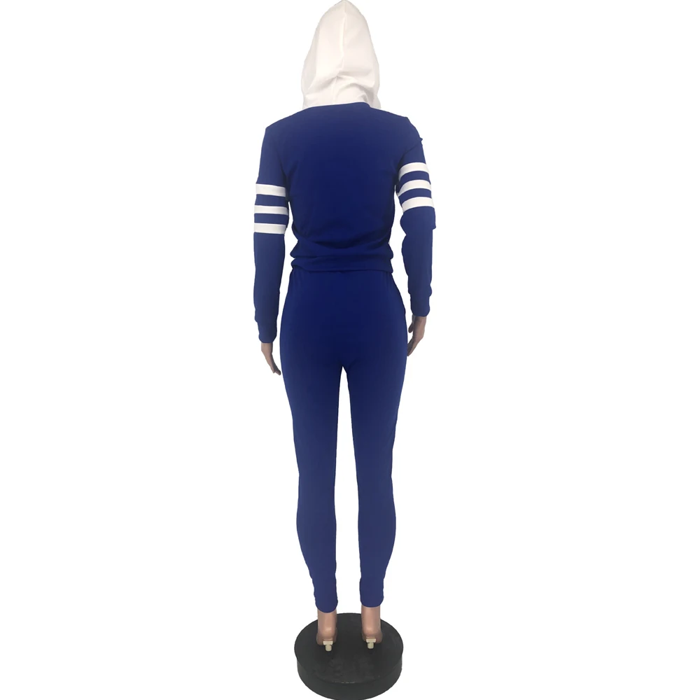 

Active Wear Fitness Two Piece Sweatsuit Women Poker Card Print Long Sleeve Hooded Sweatshirt Skinny Pant Casual Sporty Outfits