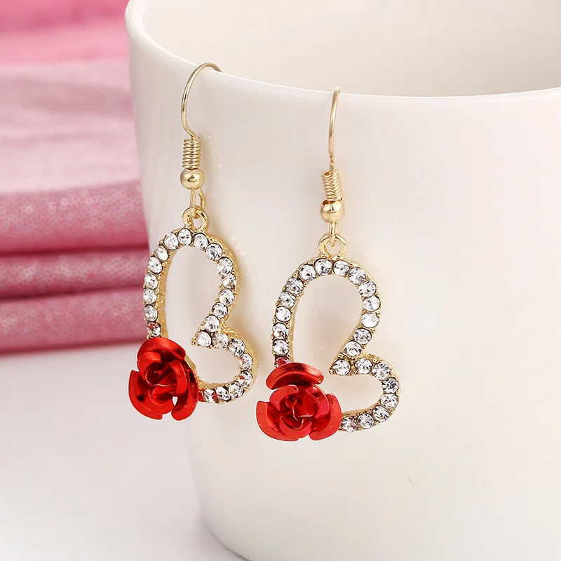 Женские серьги в винтажном стиле с цветком розы подвески хрустальные стразы