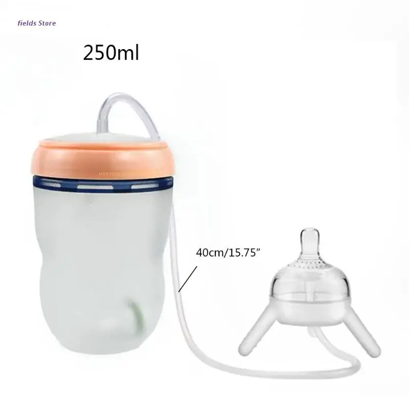 

250ml Wide Mouth Handless Newborn Milk Bottle Self-Feeding Baby Bottle with Long Straw Tube Silicone Sippy Kids Cup