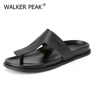 Мужские Пляжные шлепанцы, коричневые Шлепанцы из натуральной кожи, летняя обувь, большие размеры 38-44, 2018