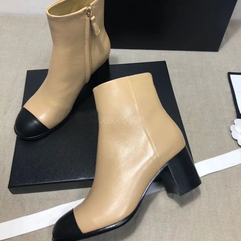 

Ankle Boots Genuine Leather Women Motorcycle Boots side Zip Women Shoes Chubky High Heels Short Boots Woman