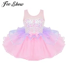 Балетное платье-пачка с блестящими блестками, Сетчатое платье с бантом на талии, гимнастическое трико для девочек, детская одежда для балерины