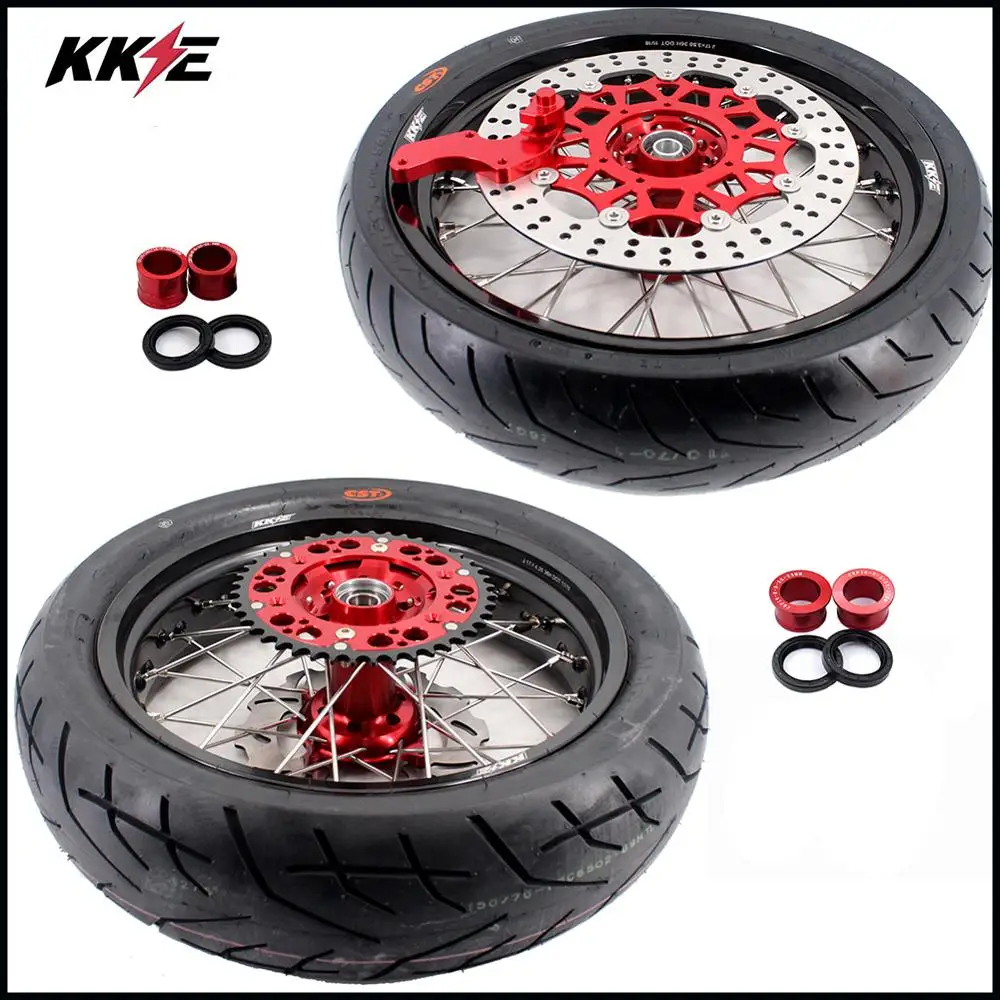 KKE 3,5/5,0 Supermoto Motard колесные диски CST шины Набор для HONDA CRF250R- CRF450R 2013- Supermotard обод красный CNC концентратор
